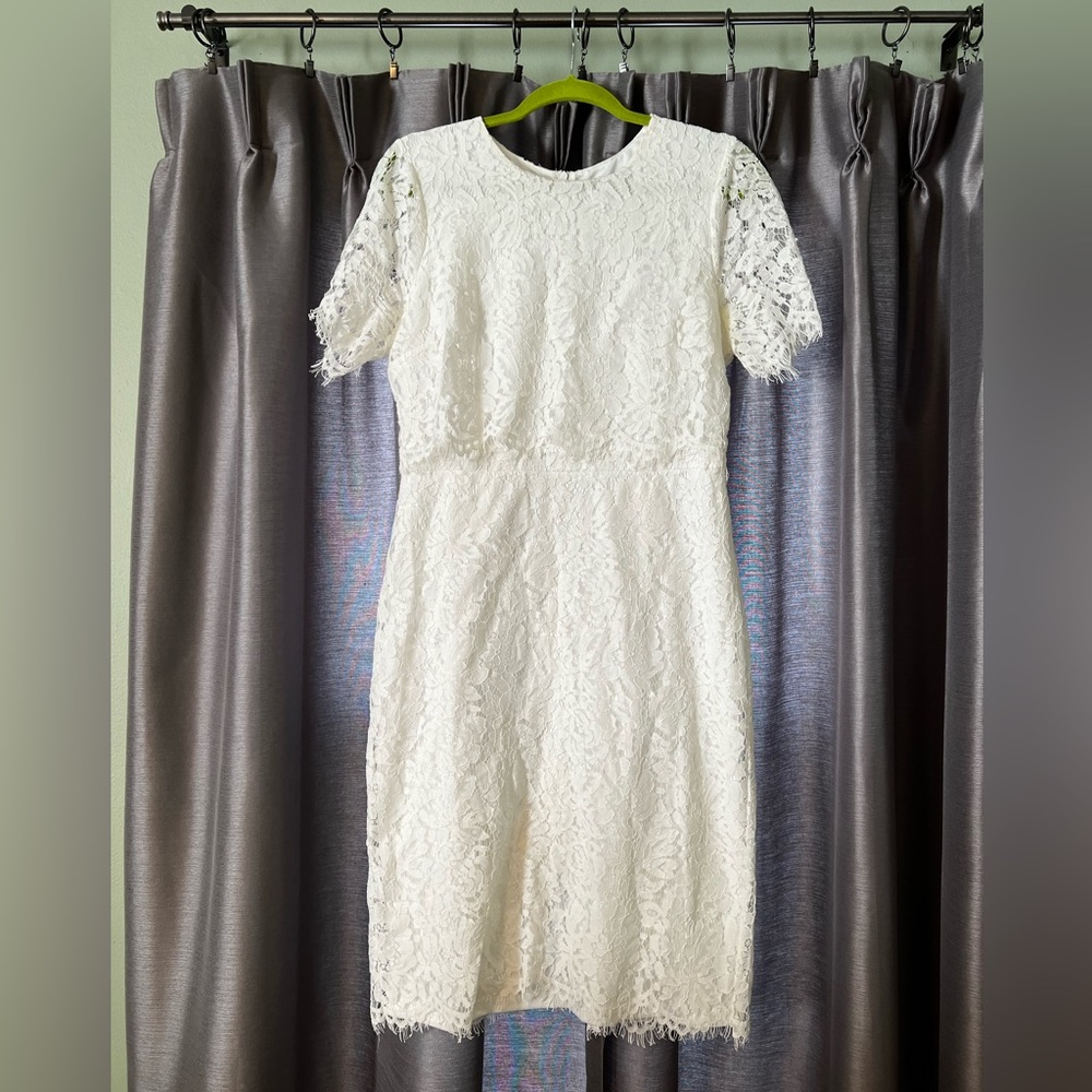 Lulus Devotion White Lace Short Sleeve Midi Dress, size Large